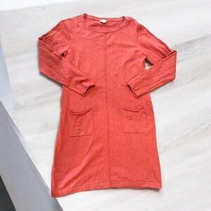 J JILL PURE JILL Sweater Dress Medium Coral Pockets Cotton Cashmere Stretch Midi
